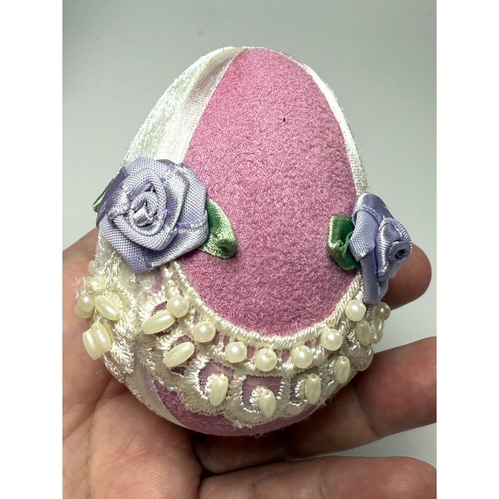 Timeless Treasures 7 Decorated Easter Eggs & Basket Purple Pink Velvet Rosettes - Picture 8 of 8